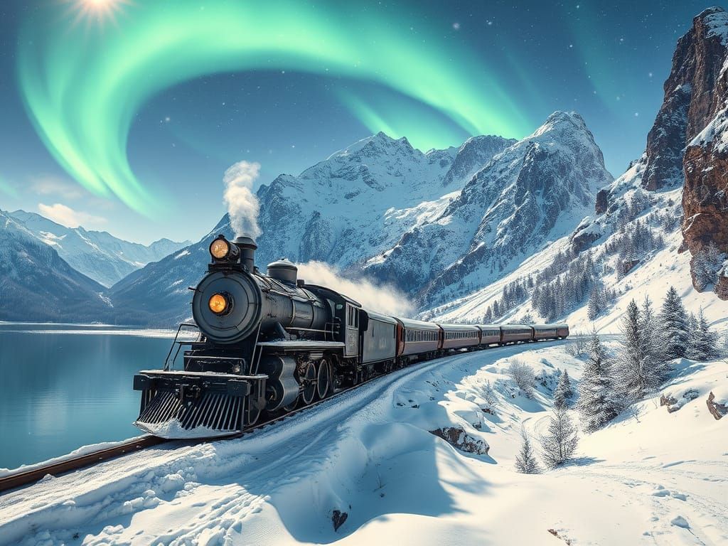 Cinematic Steam Train in Snowy Canadian Mountains