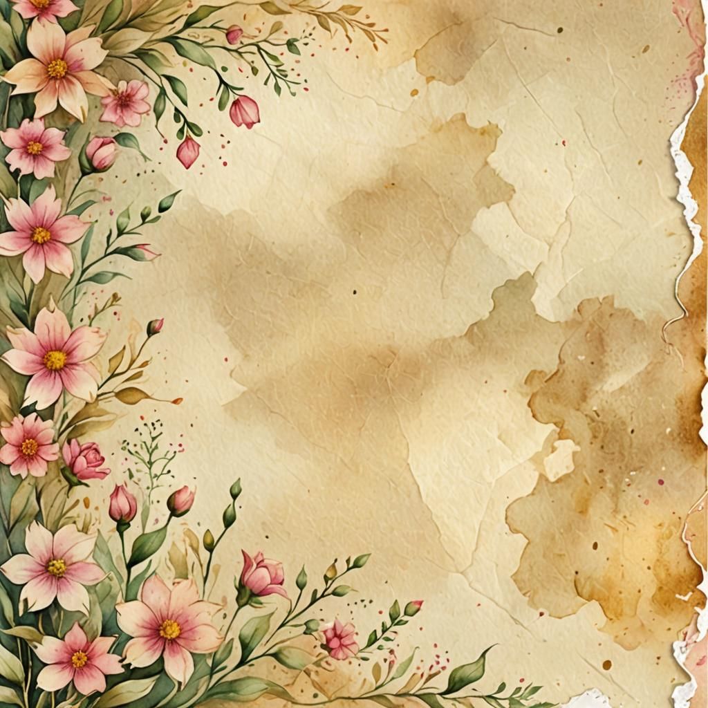Vintage Floral Parchment Stationery in Watercolor Style