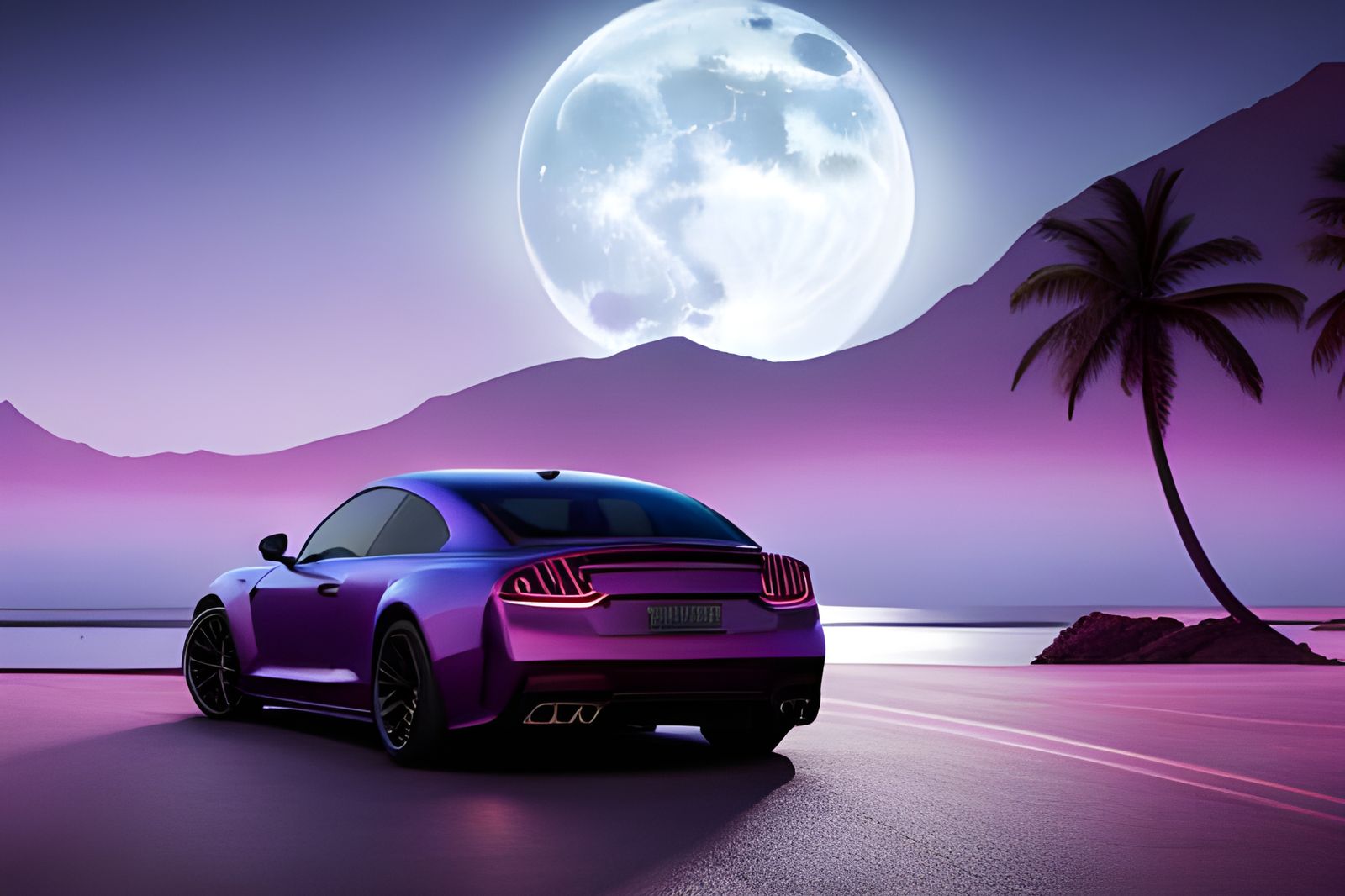 Purple Car at Beach in Fantasy Style