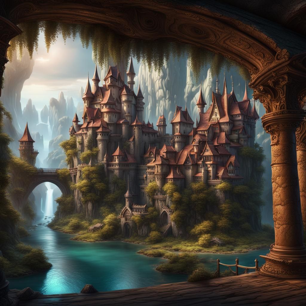 Fantasy Kingdom Postcard: Detailed Matte Painting
