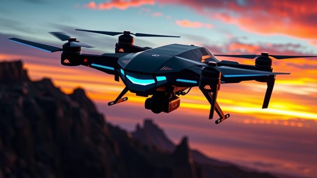 Futuristic Quattro Drone in Dramatic Sunset