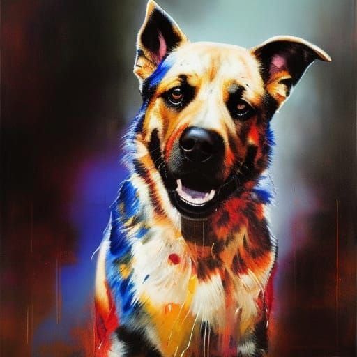 Dog Portrait with Marbling and Oil Splash Effects