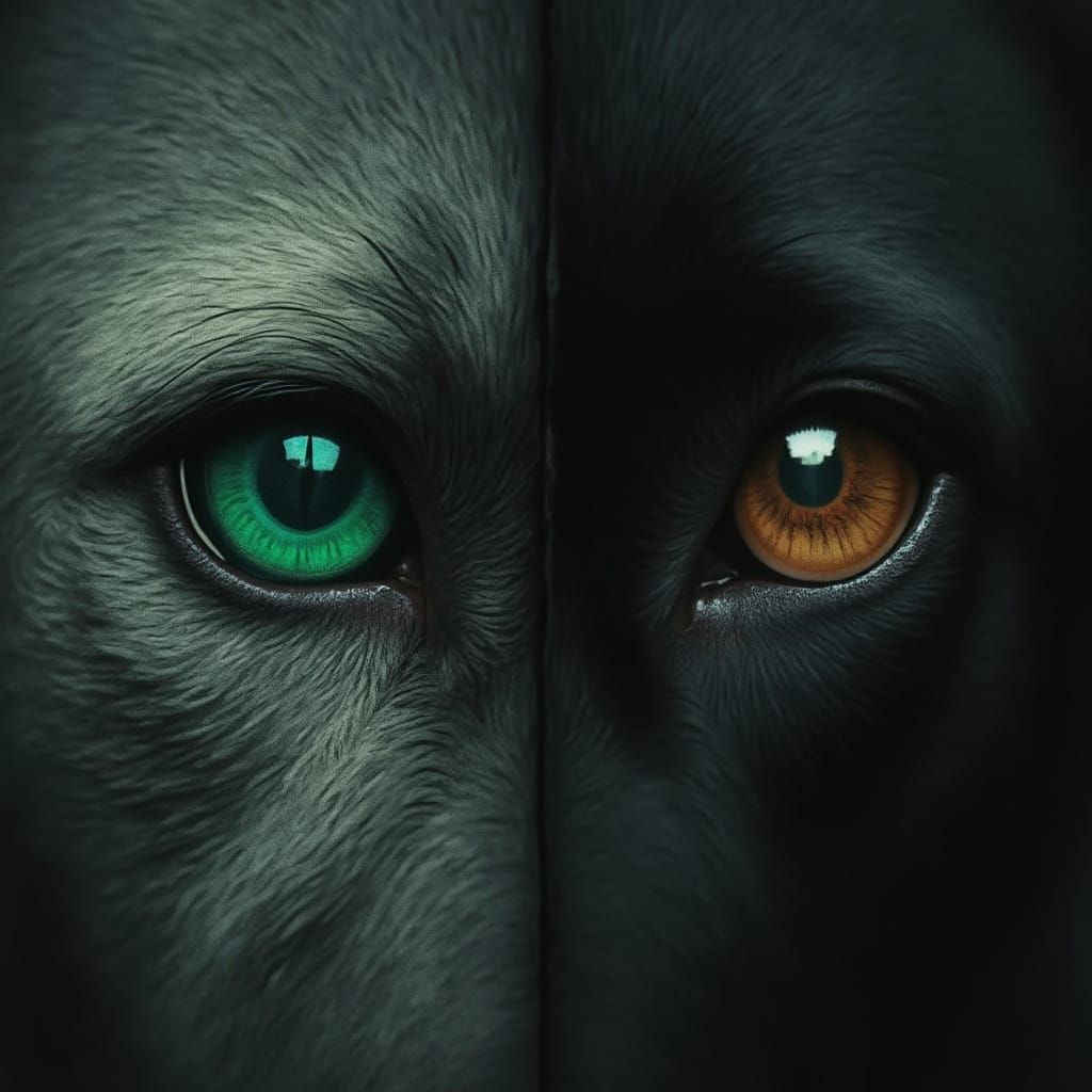 Haunting Cat and Dog Eyes in Gothic Surrealist Style