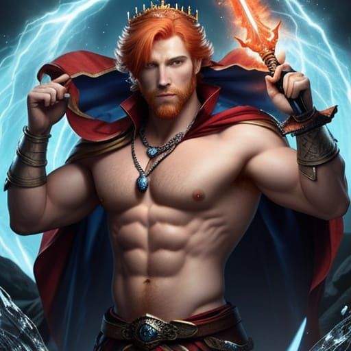 Gorgeous half-dressed hot ginger male Alpha, brandishing an ...