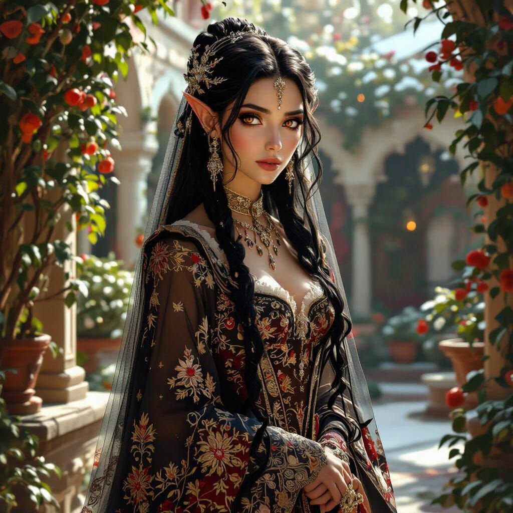 Ethereal Elf Portrait in Opulent Gown