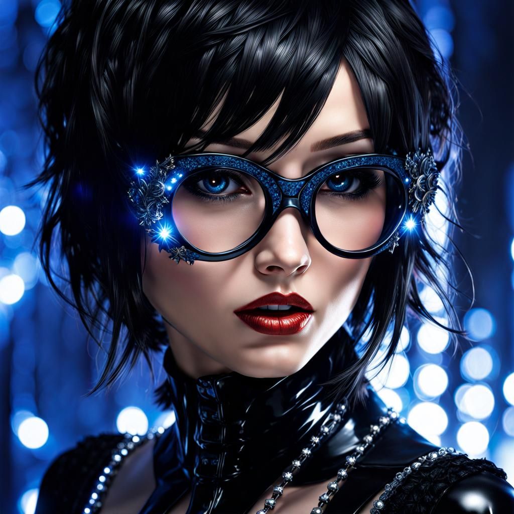 Beautiful Gothic Japanese Woman in Latex, Splash Art