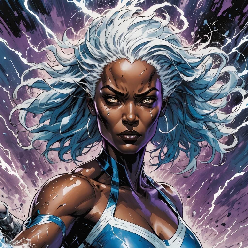Storm of X-Men Controls Wind in Comic Book Art
