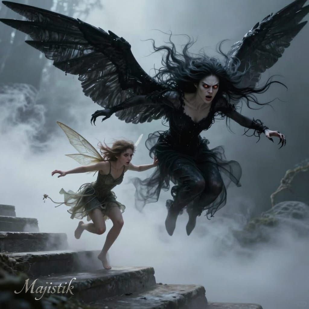 Dark Fairy Chase in Ethereal Fog