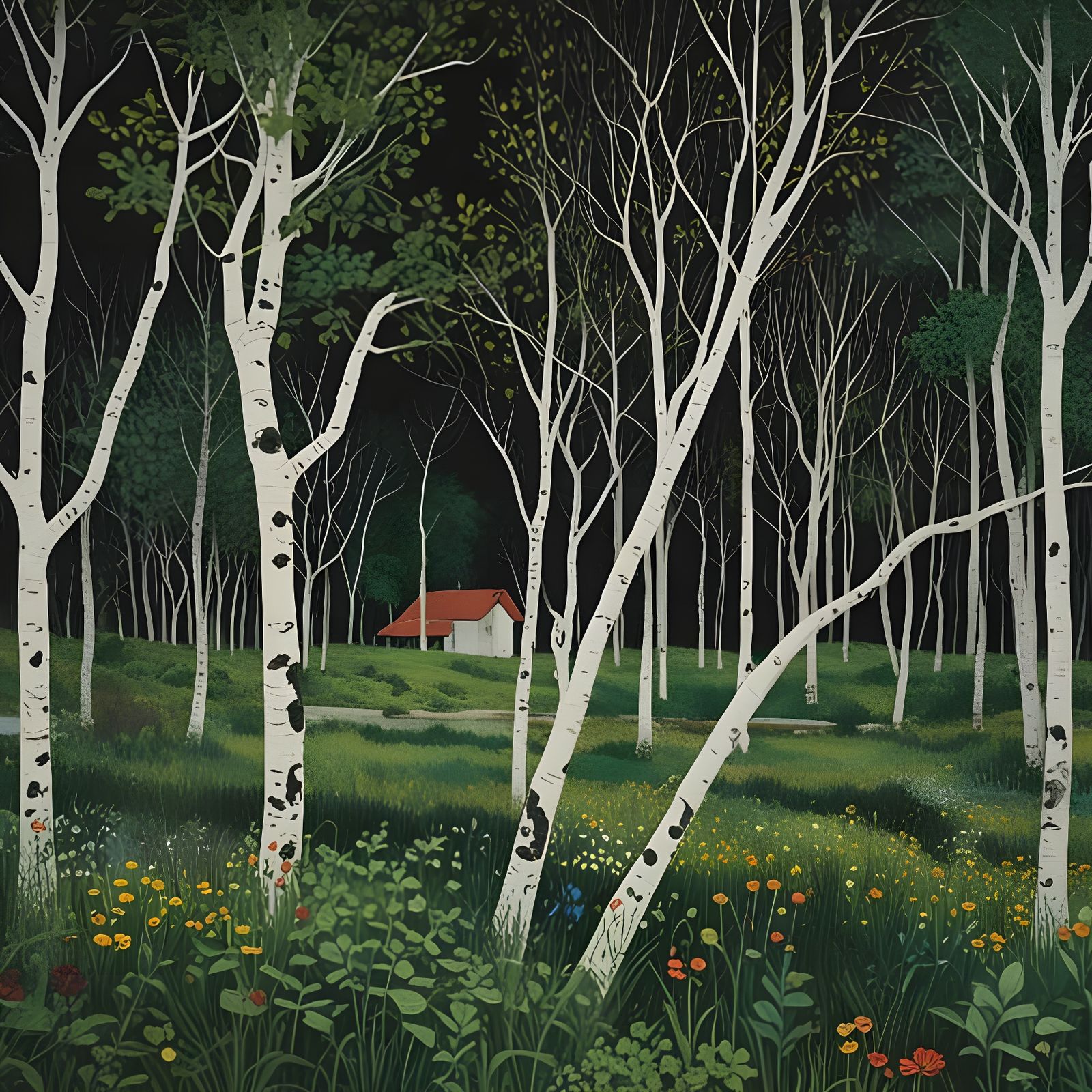 Dreamy Forest Scene in Vibrant Colors