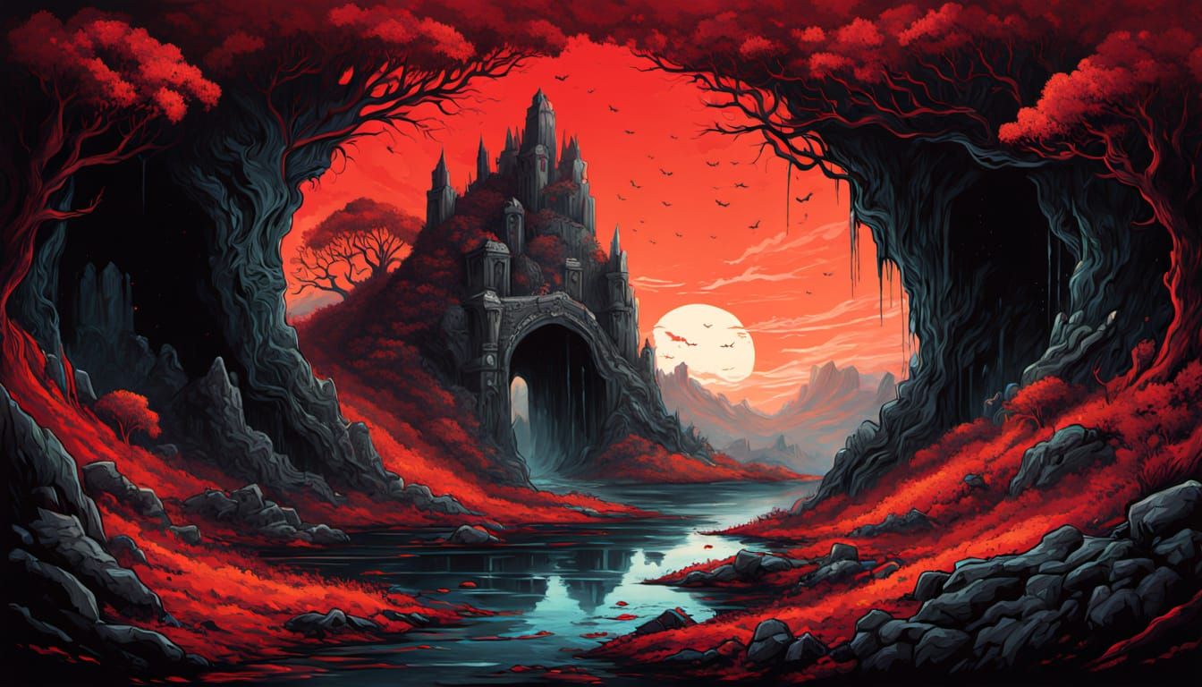 Eerie Dwarven Cave Entrance in Dark Fantasy Style