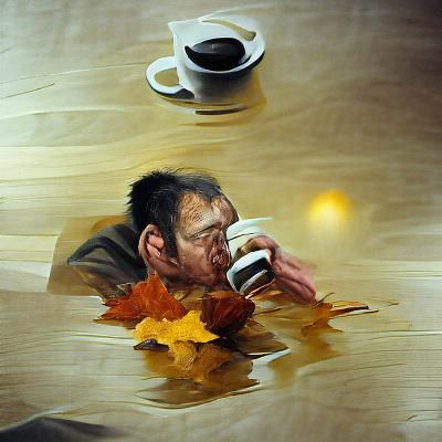 Hyperrealistic Man Drinking Coffee in Autumn