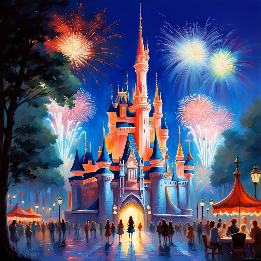 Bioluminescent Disneyland Castle Oil Painting
