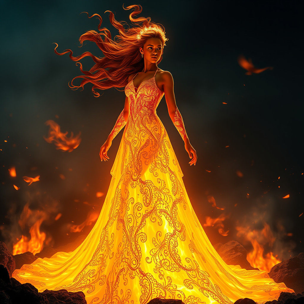 Lava Girl in Fire Dress with Ethereal Magic