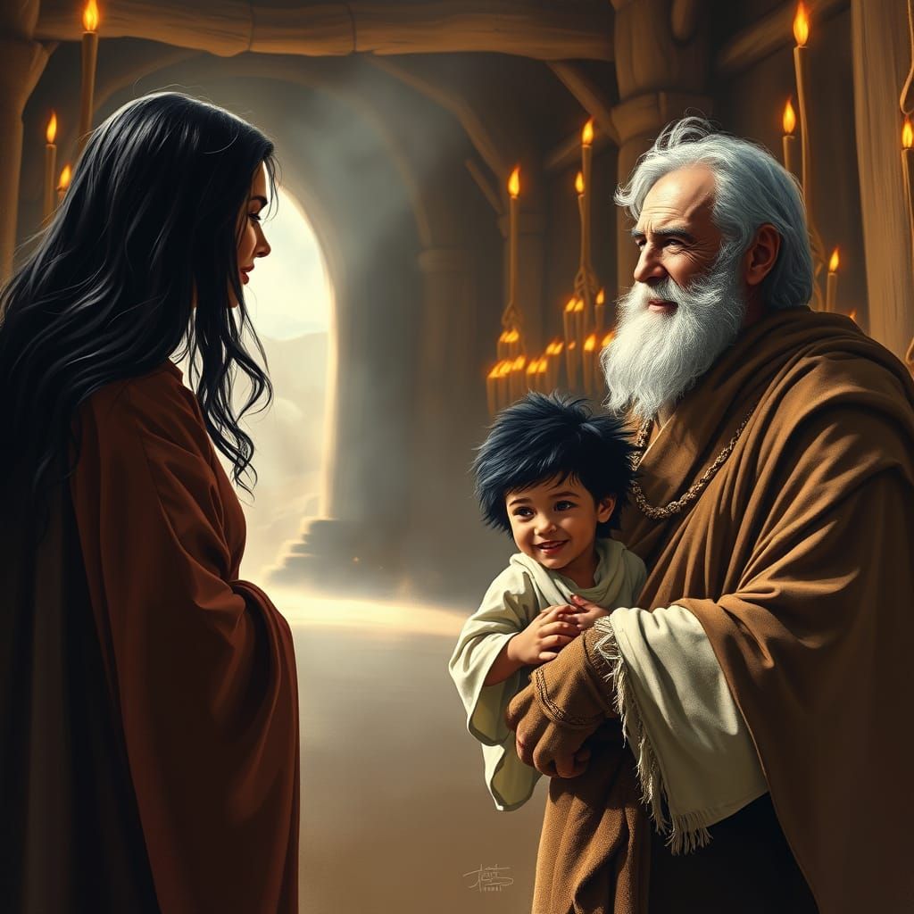 Bronze Age Greeting in Dramatic Lighting