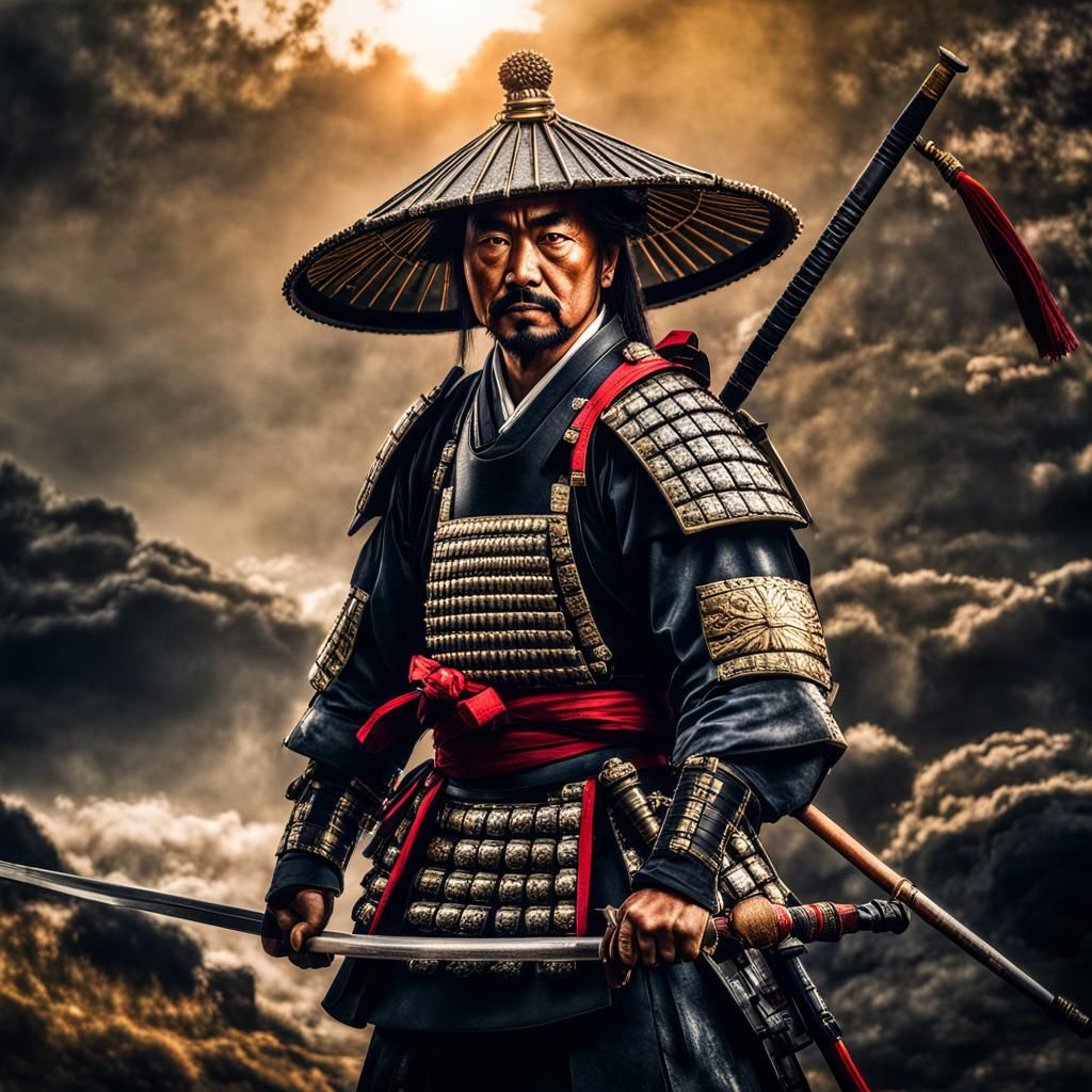 Detailed Ashigaru Warrior in Rembrandt Style