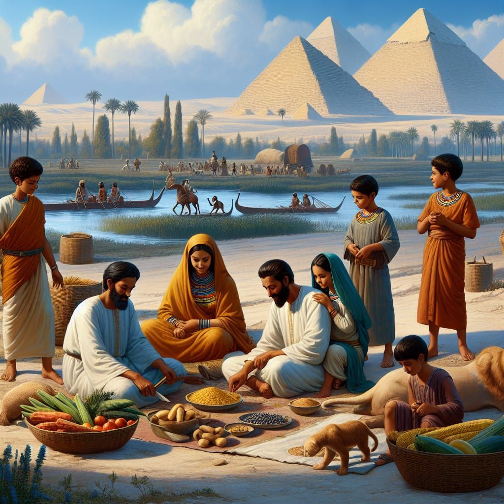 Ancient Egyptian Family Scene in 1500 B.C. Style