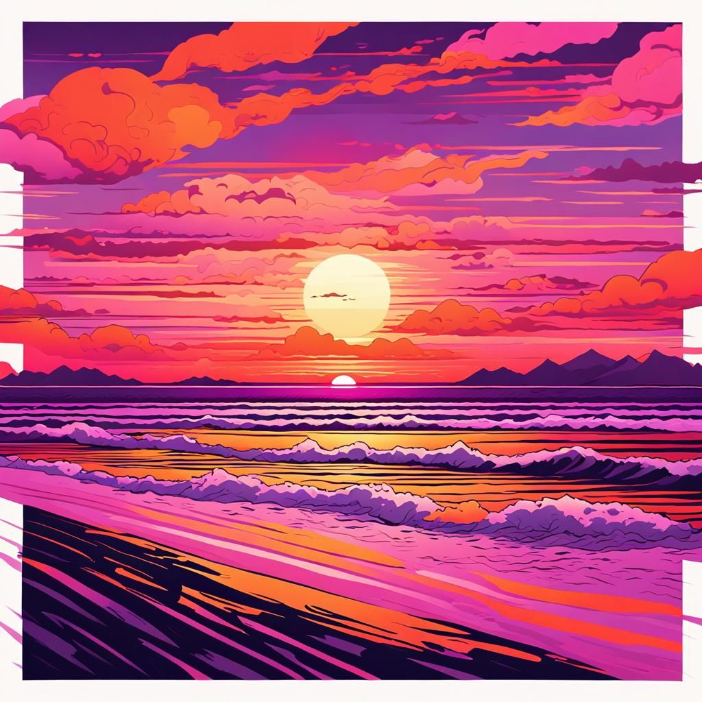 Manga Sunrise Over the Sea in Anime Style