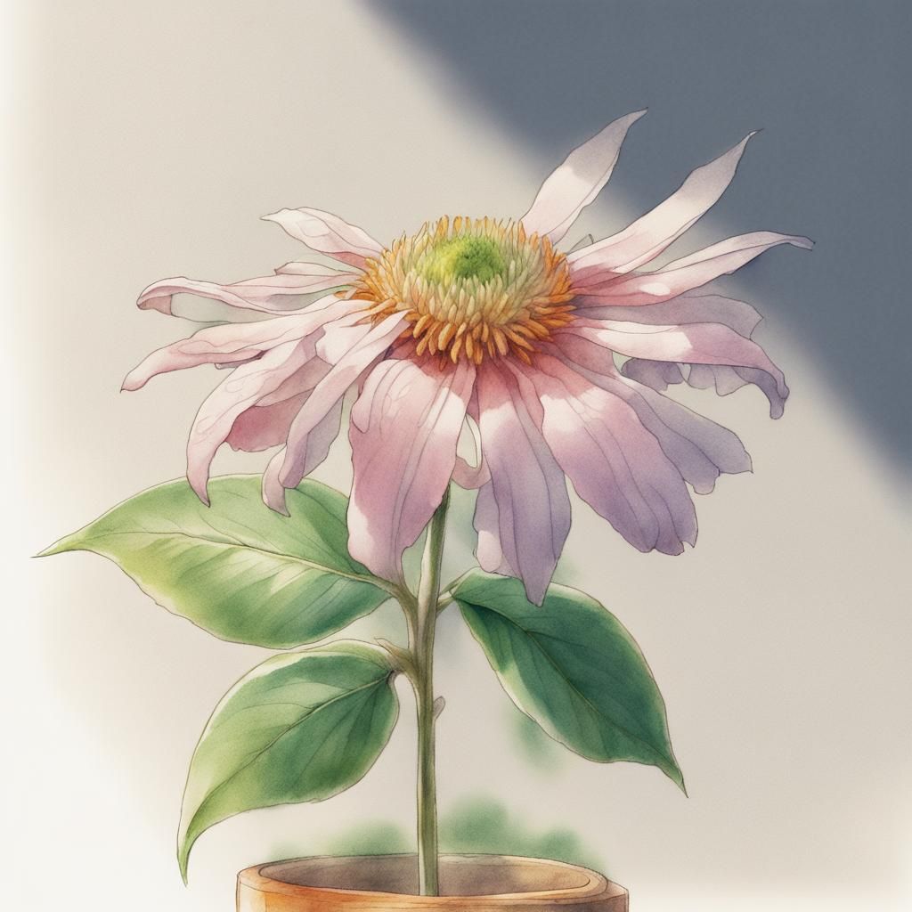 Realistic Watercolour Pencil Drawing of Flower in Anime Styl...