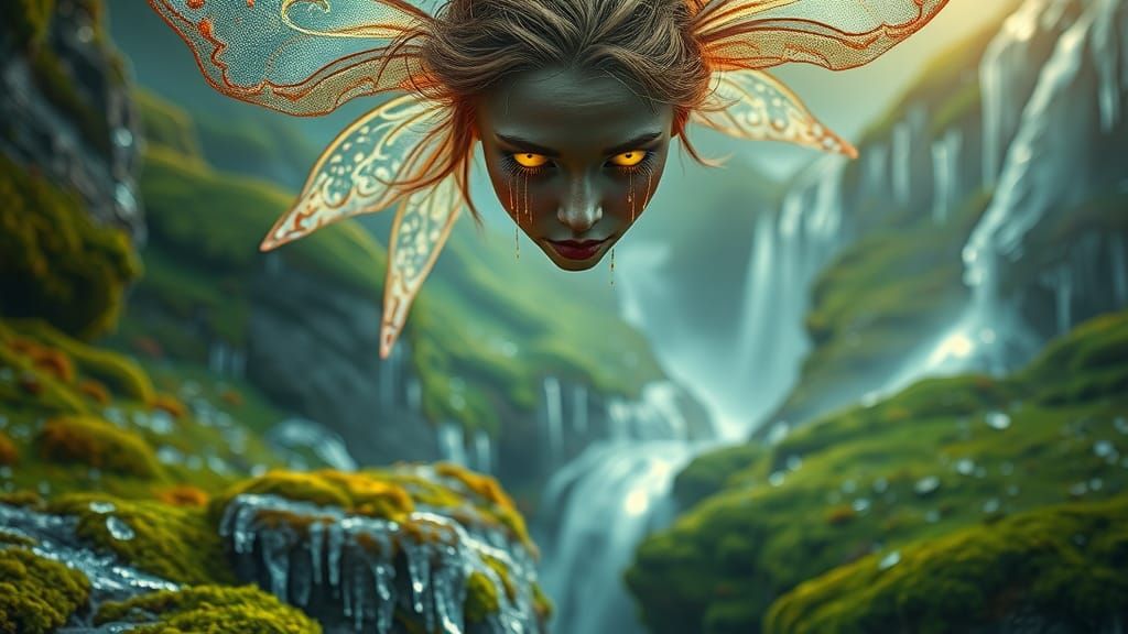 Haunting Fairy in Ethereal Landscape, Hyperrealistic HDR Pho...