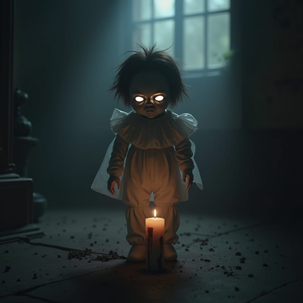 Eerie Porcelain Doll in Gothic Setting as Concept Art