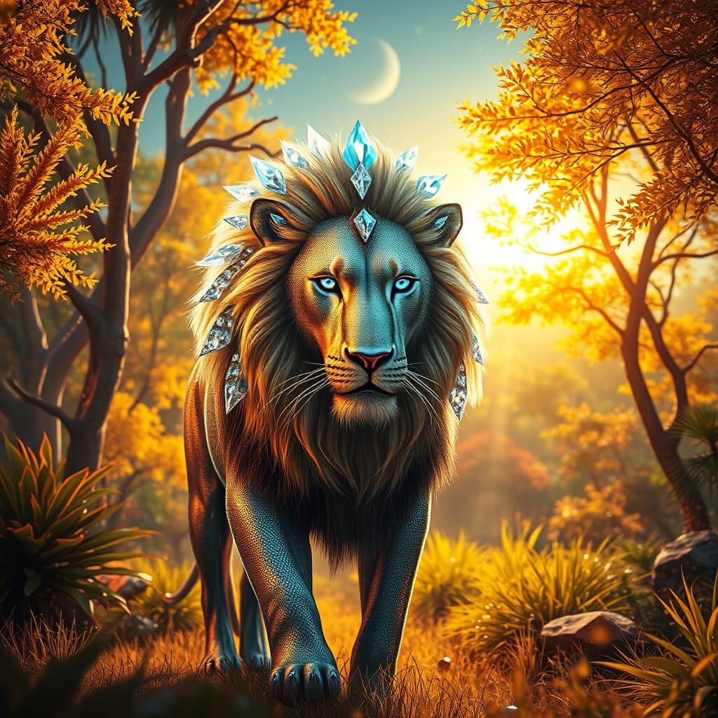 Glowing Chrome Lion with Heavenly Beauty