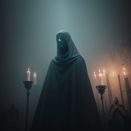 Ethereal Ghost in a Haunting Abandoned Church Scene