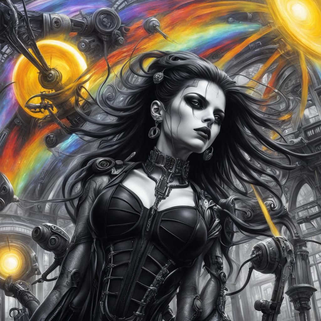 Gothic Cyberpunk Female Figure in Hyperrealistic Art