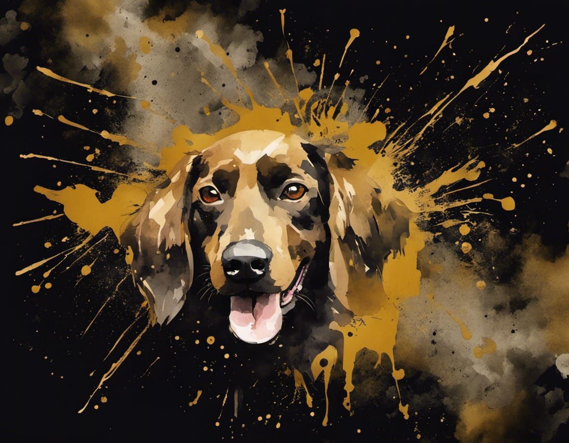 Dog in Trash Polka Style with Watercolor