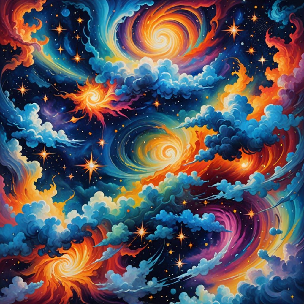 Cosmic Celestial Bodies in Surreal Oil Painting