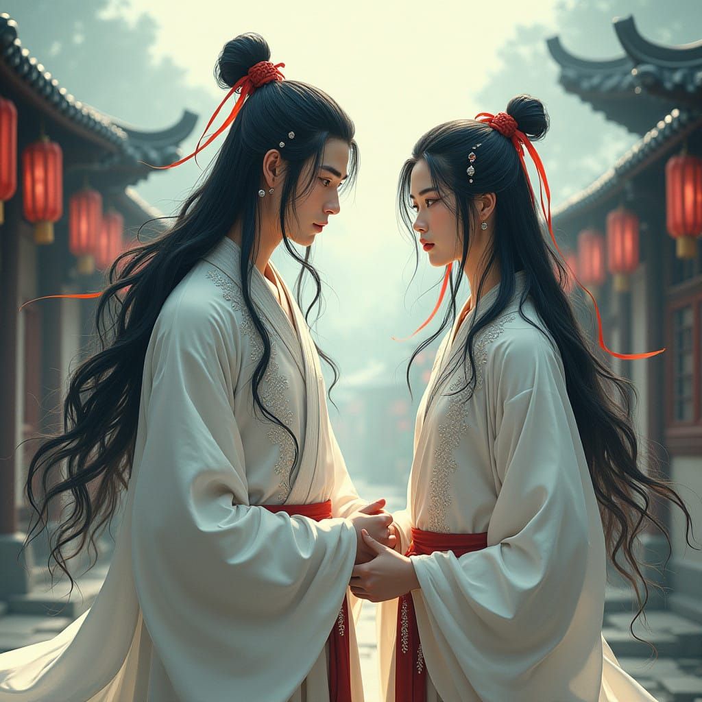 Elegant Wuxia Warriors in Traditional Chinese Setting