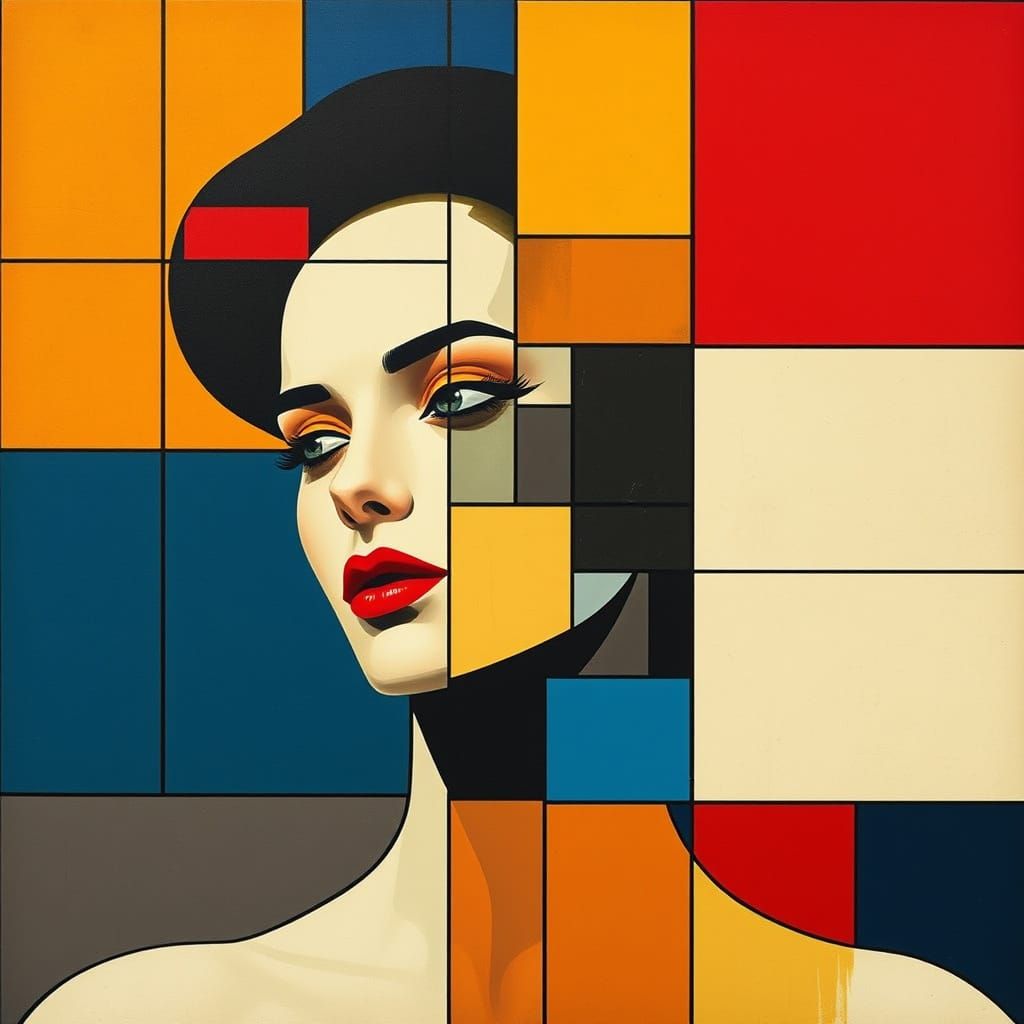 Woman in Geometric Abstract Art Style