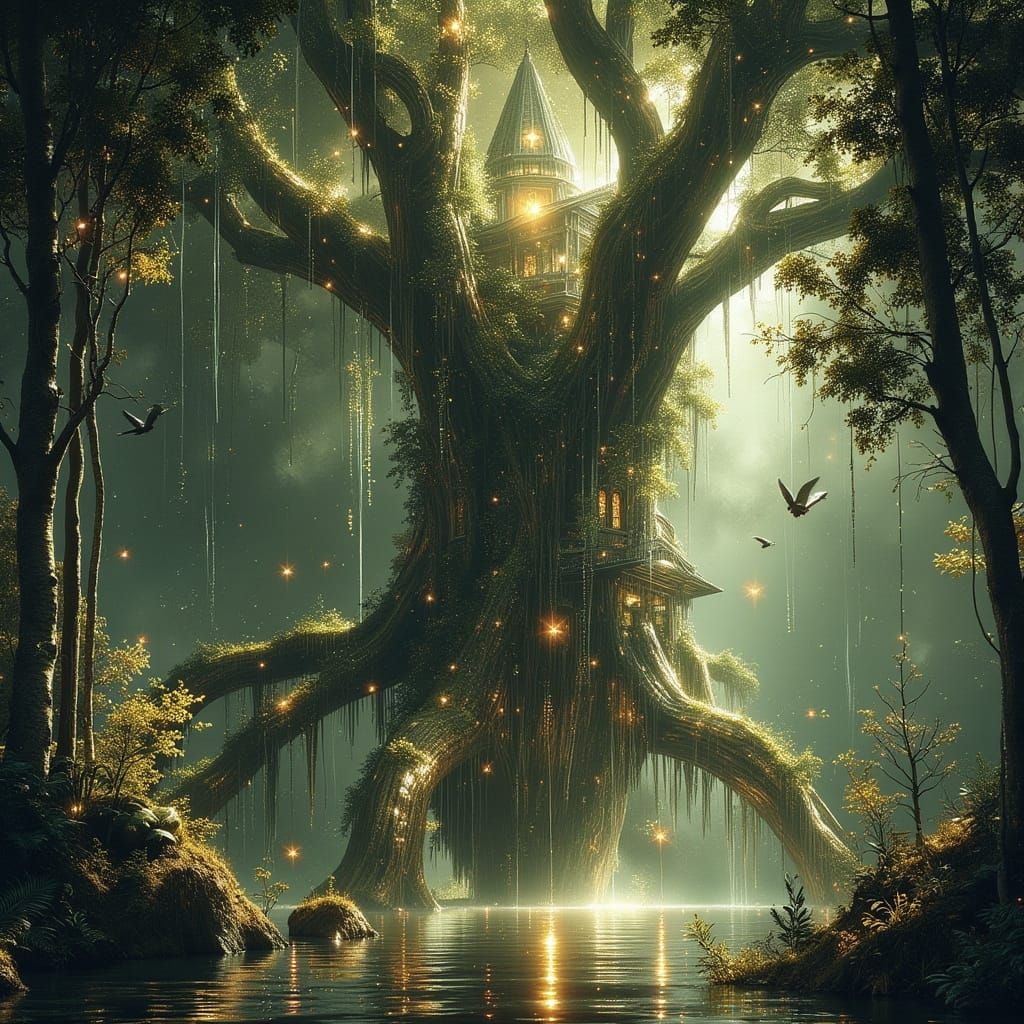 Ancient Tree Castle with Ethereal Energy