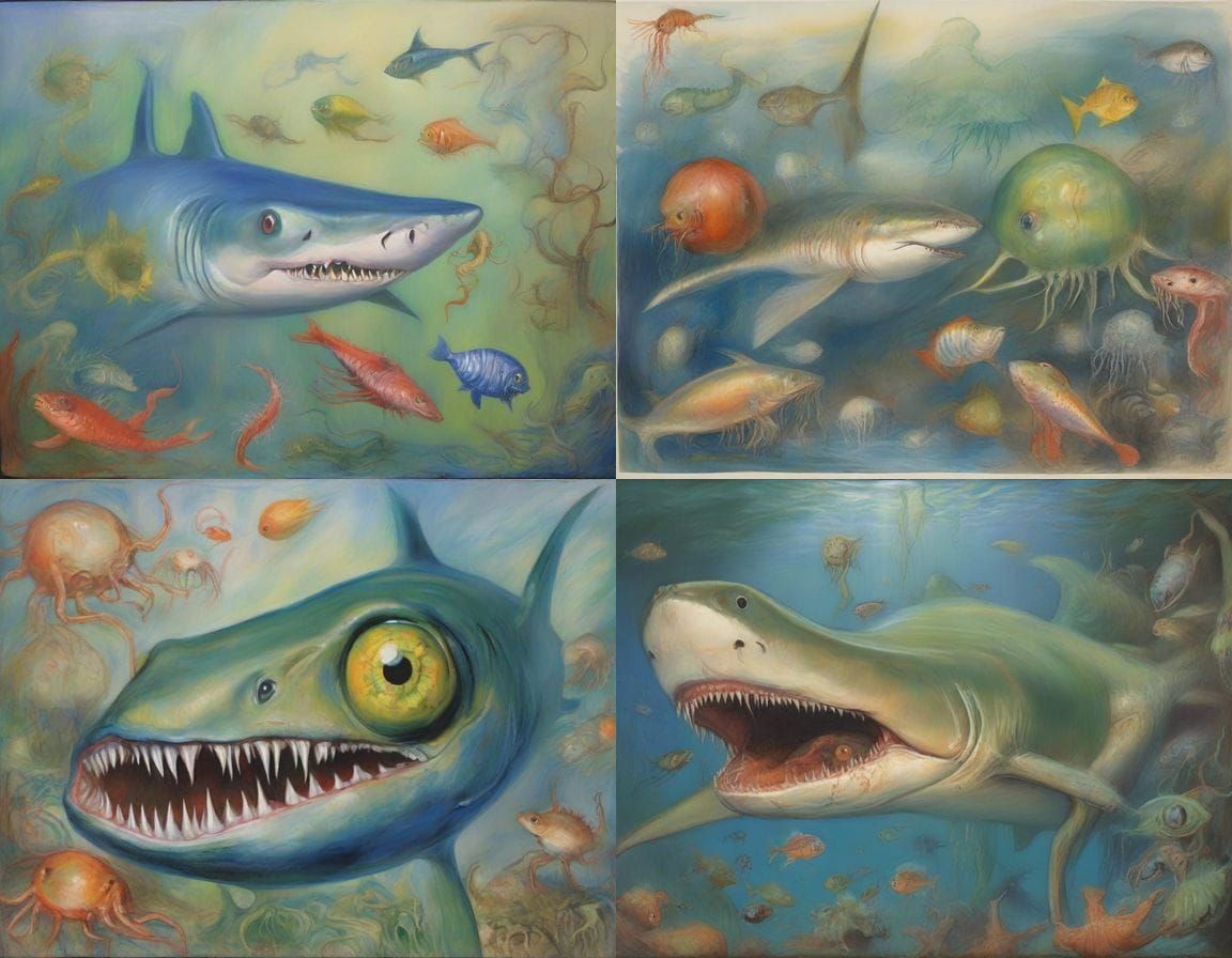 Surreal Undersea Horror Landscape with Mutant Creatures and....