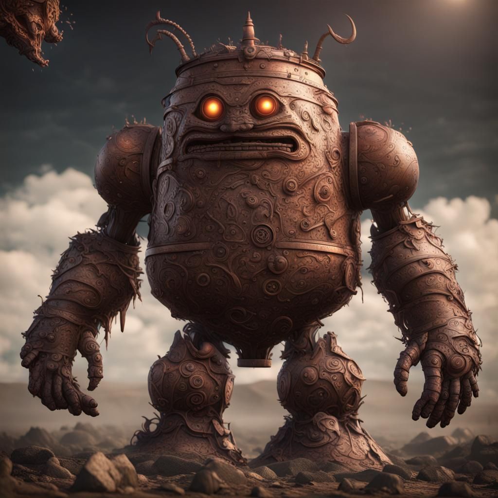 Detailed Tin Can Golem Fantasy Concept Art