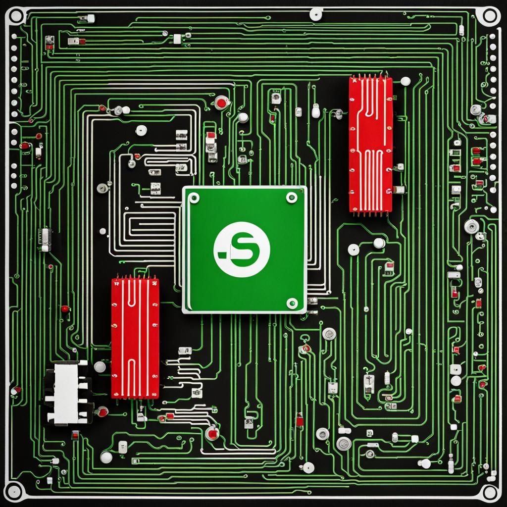 Electronics Circuit Diagram with Color-Coded Symbols