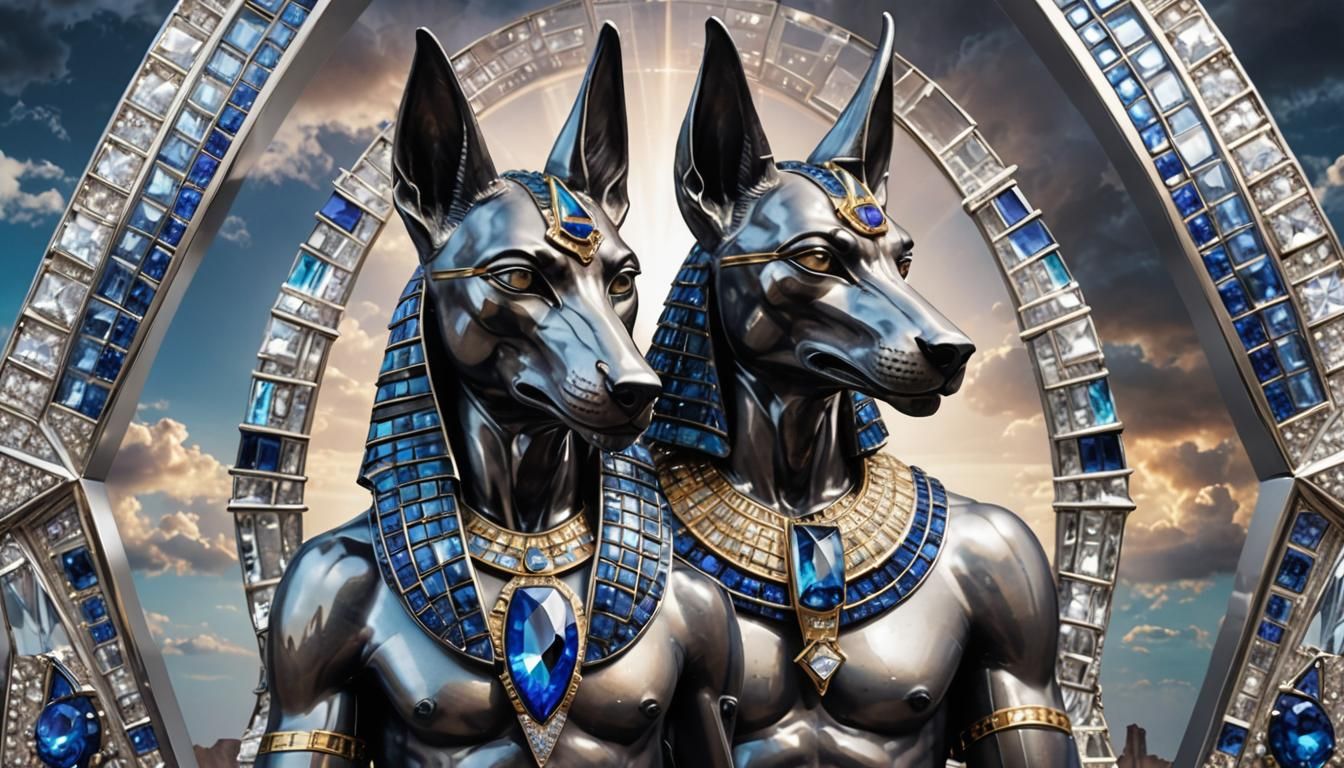 Anubis Brooch: Egyptian God in 3D Silver and Gems