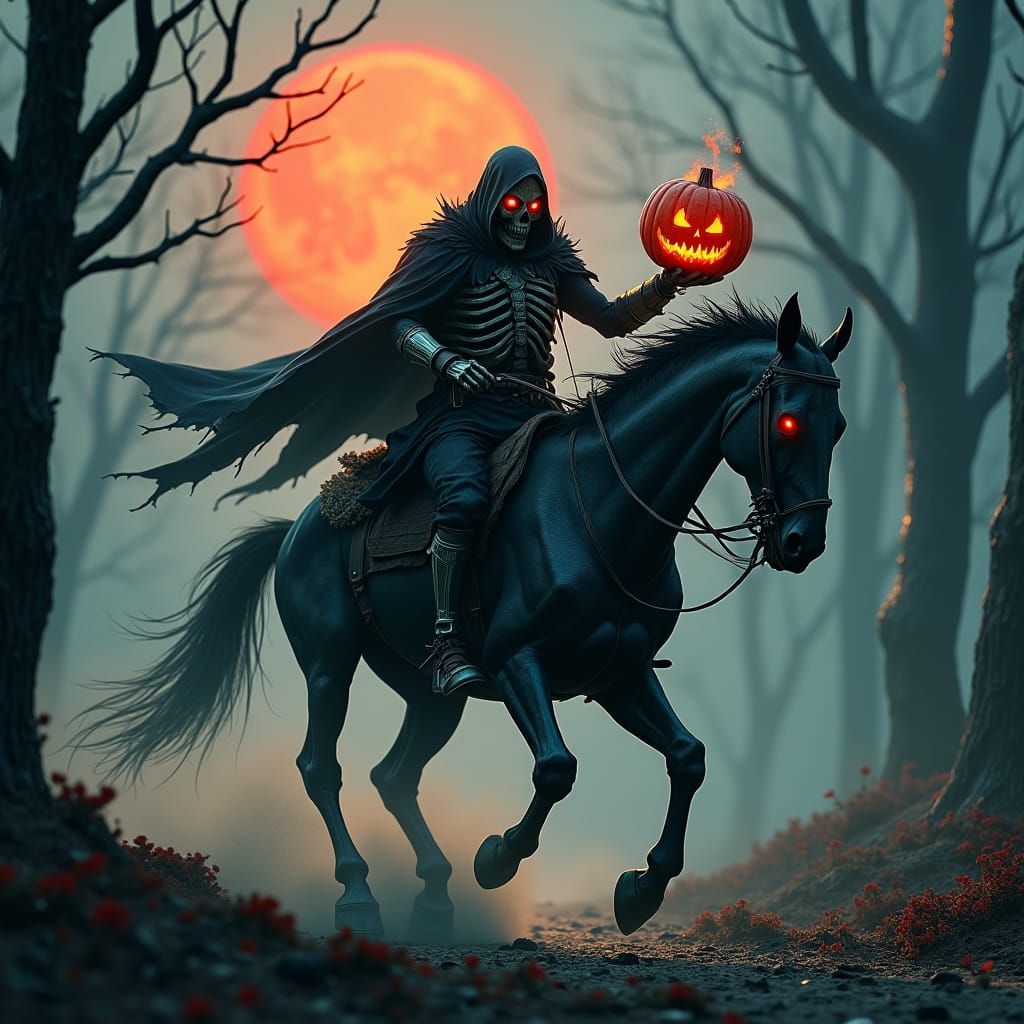 Headless Horseman Rides Under a Blood Moon