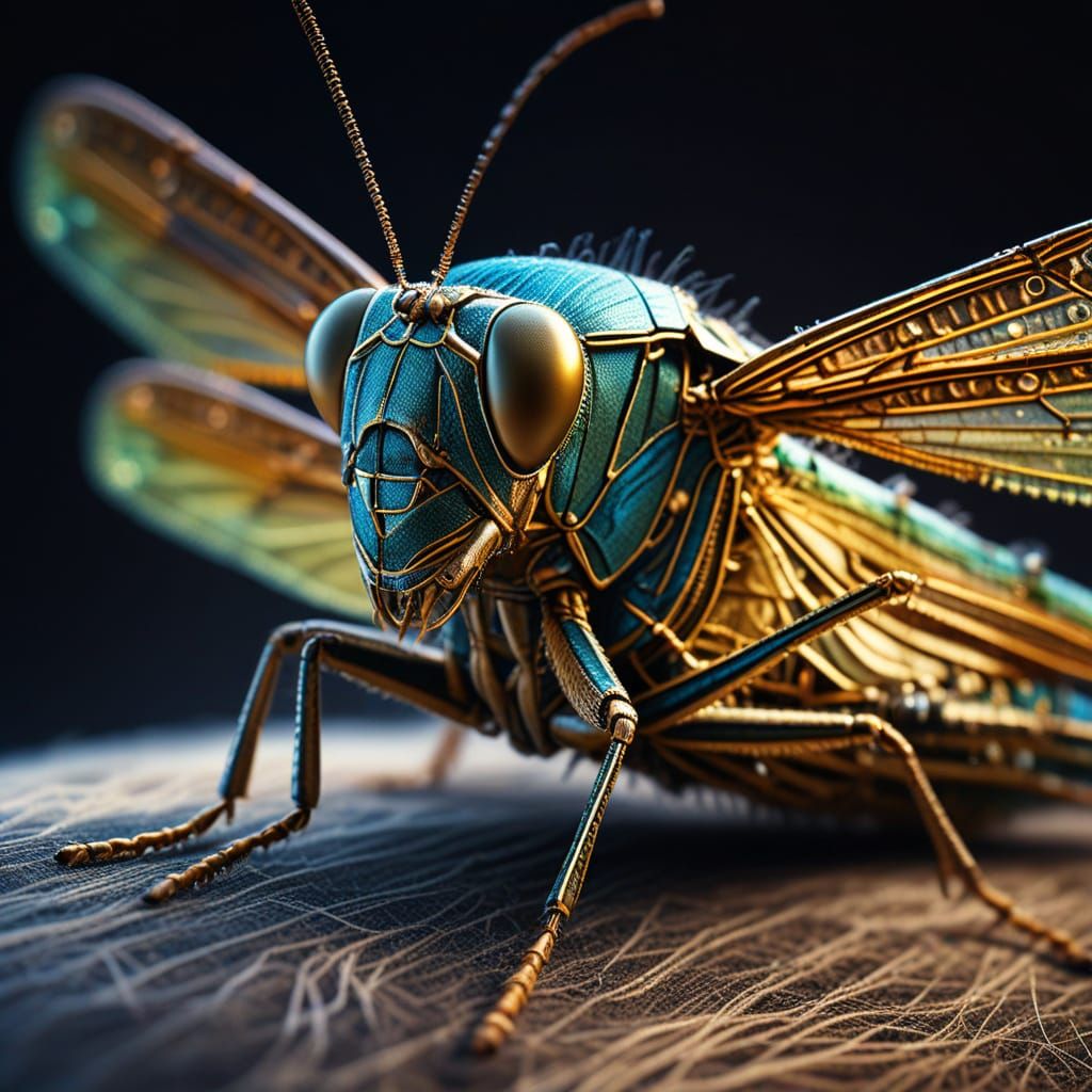 Thread Locust with Jeweled Wings: Hyper-Realistic Digital Ar...