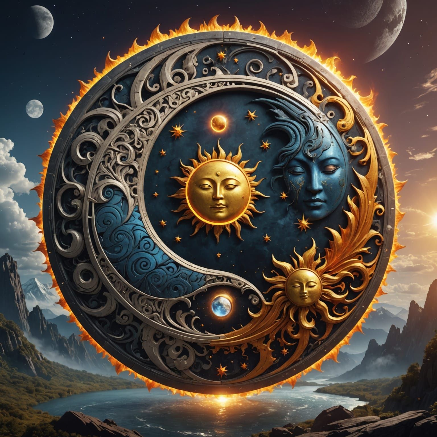 Yin Yang Sun and Moon: Detailed Matte Painting