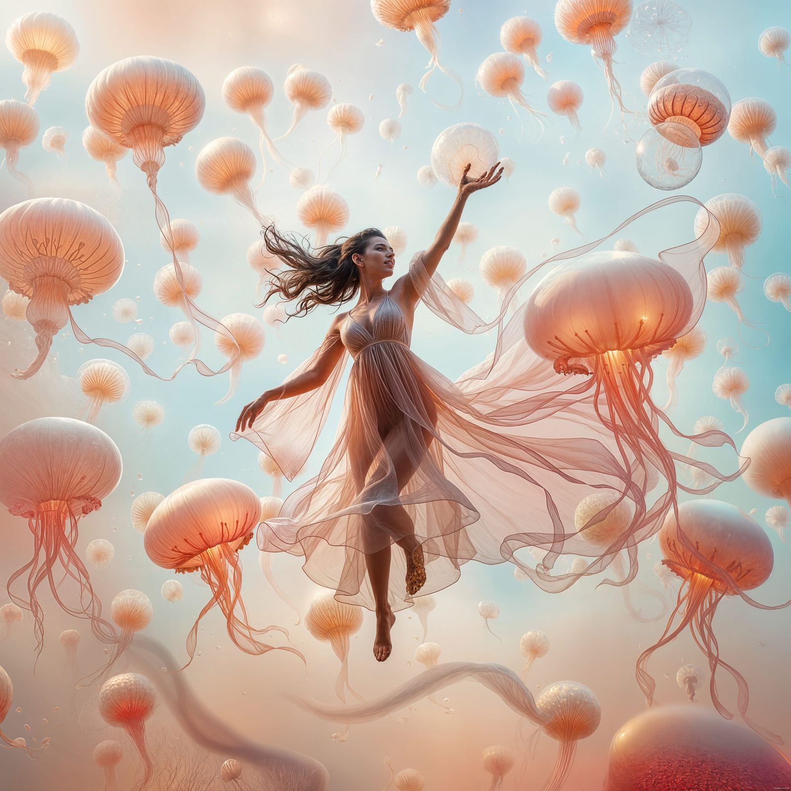 Wild Dancer in a Surreal Jellyfish Landscape