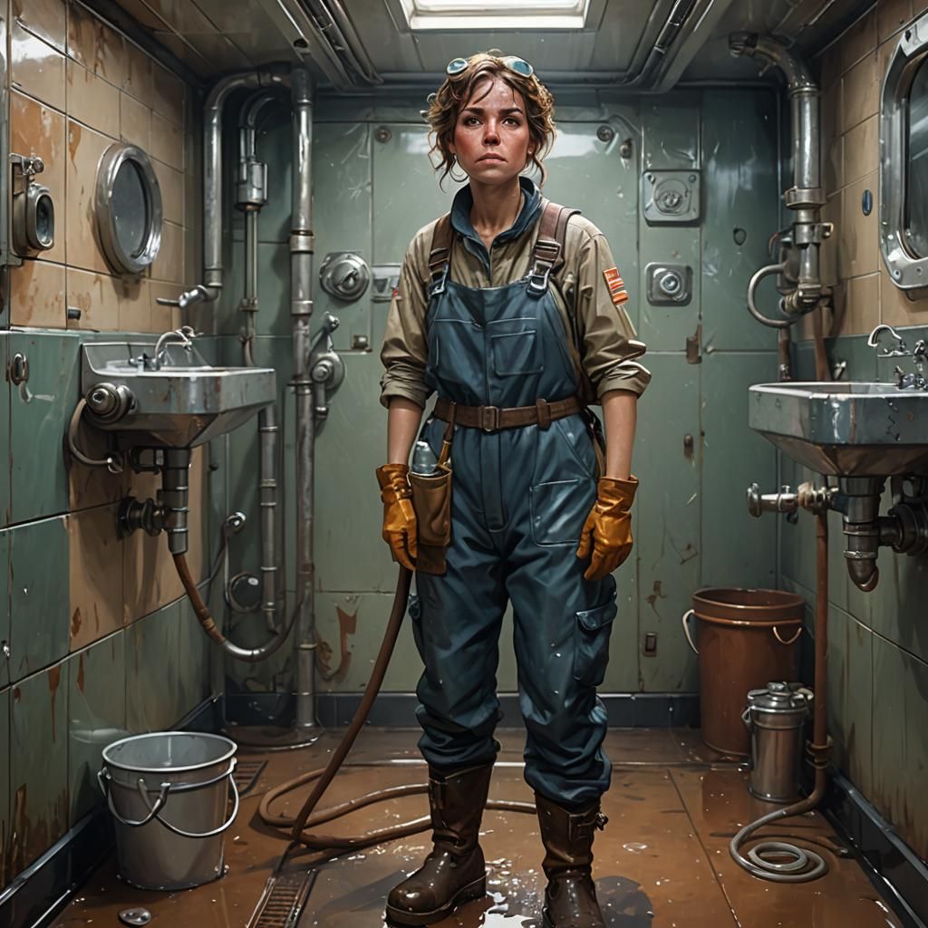 Exhausted Worker on Spacefreighter, Digital Art