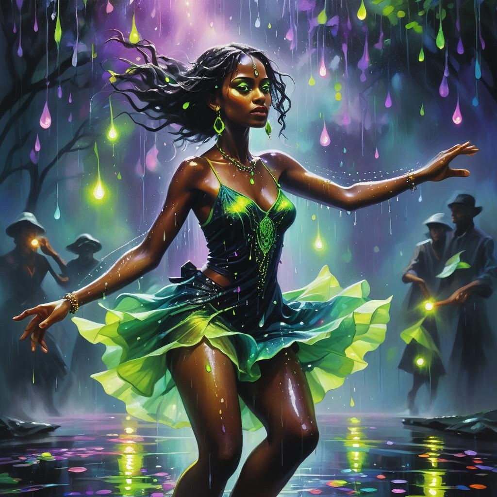 Tango in the Rain: A Dark Fantasy Oil Painting
