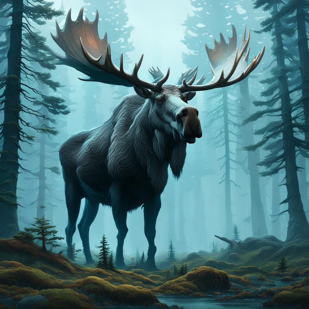 Majestic Moose Dragon in Mystical Forest