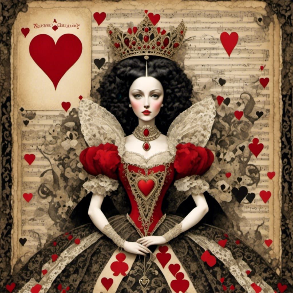 Queen of Hearts Playing Card in Mixed Media