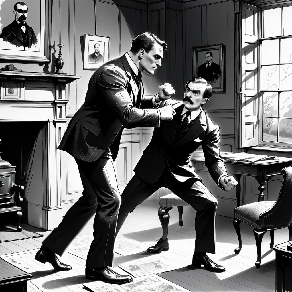 Drawing Room Intruder in Vintage Illustration Style