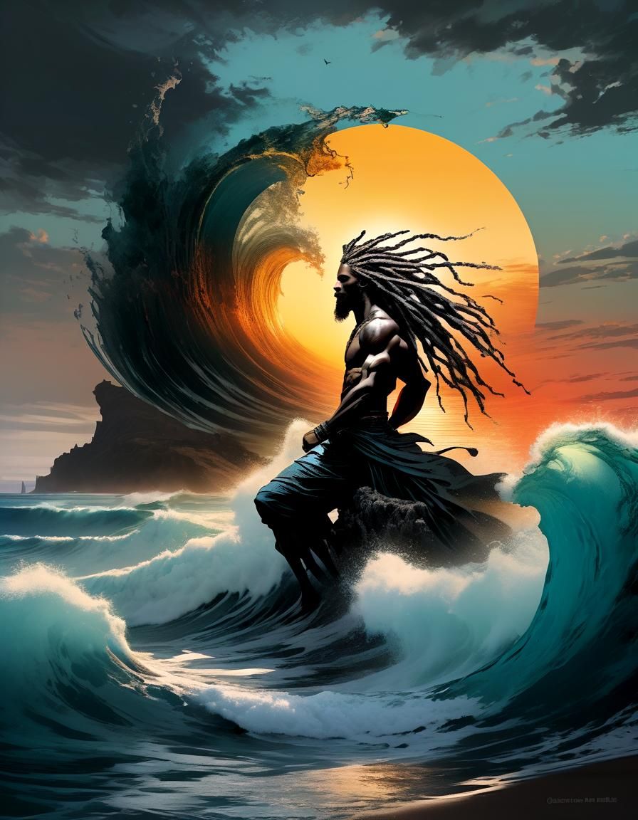 Neptune with Dreadlocks on Sunset Beach