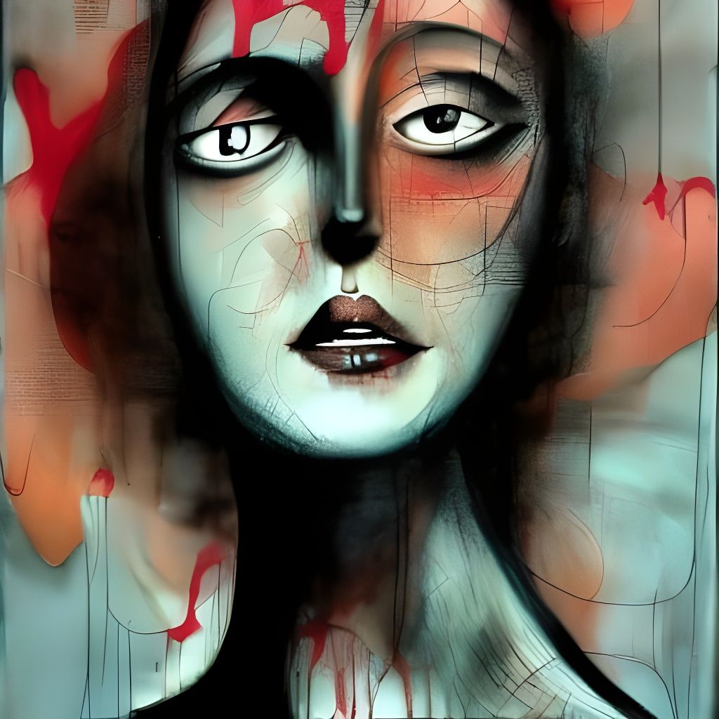 Claymation Woman's Portrait with Ink Drips