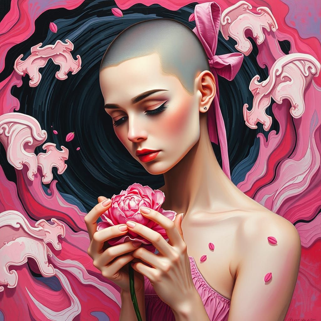 Woman with Flower in Expressionist Impasto Style