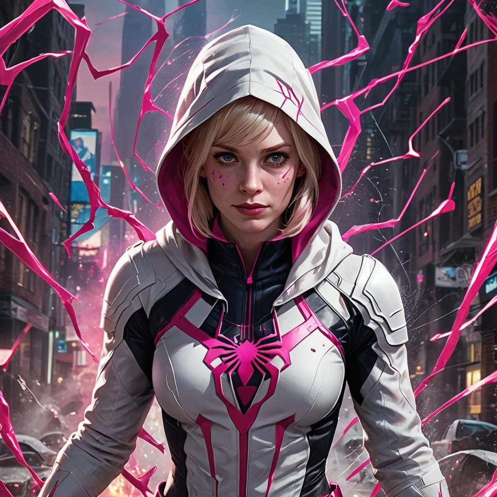 Spider-Gwen Concept Art in Pink and White