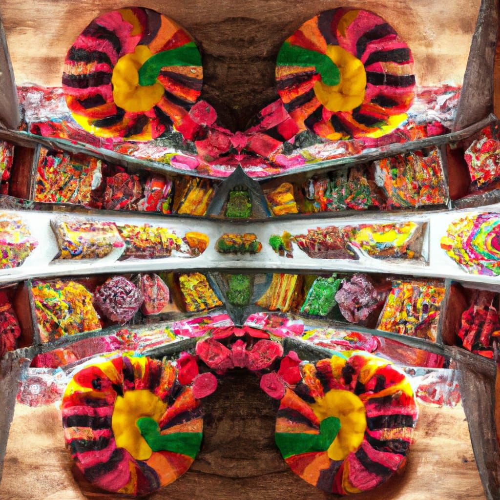 Photo of Inside of a fantasy medieval (((Candy Shop))) , chaotic surreal (((Candy Shop))) with lots of Caandies in diffe...